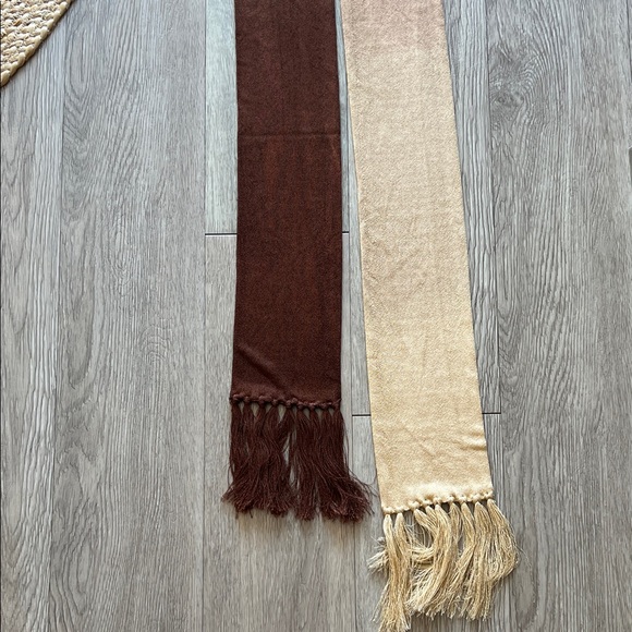 VINTAGE SCARF 80s Ombre 3-tone Tan Brown and Cream Knit Jersey w Fringe - Picture 14 of 15